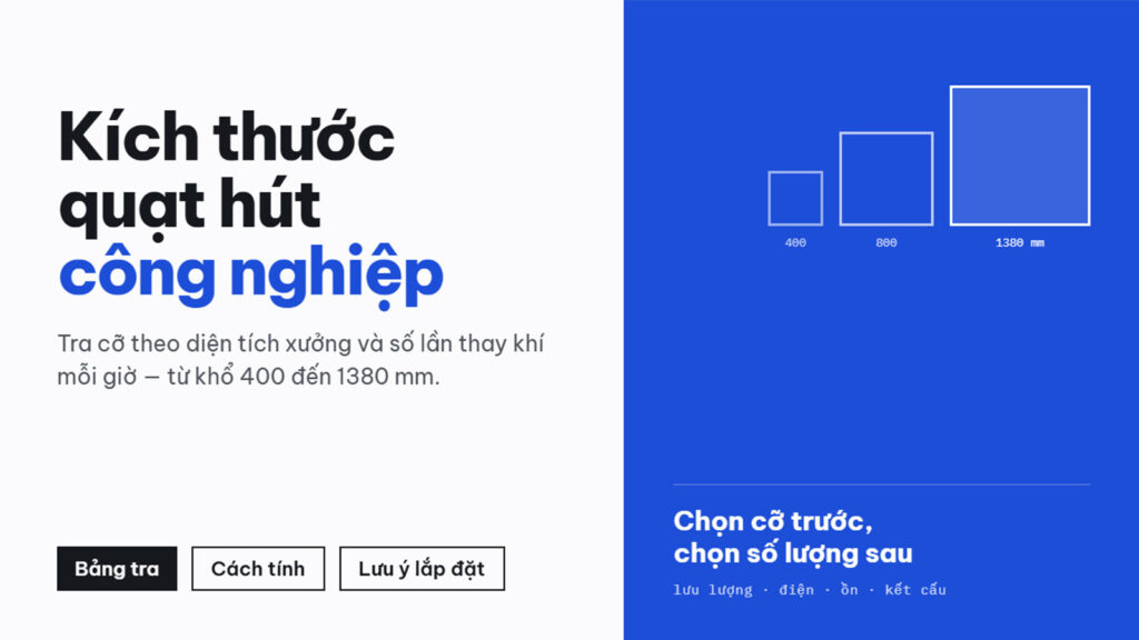 Kích thước quạt hút công nghiệp