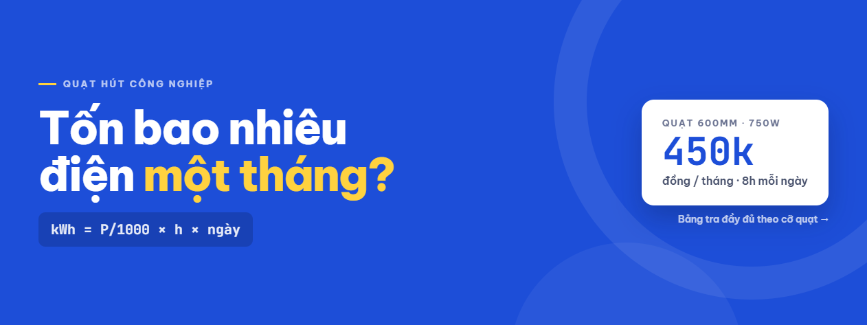 Quạt hút công nghiệp tốn bao nhiêu tiền điện